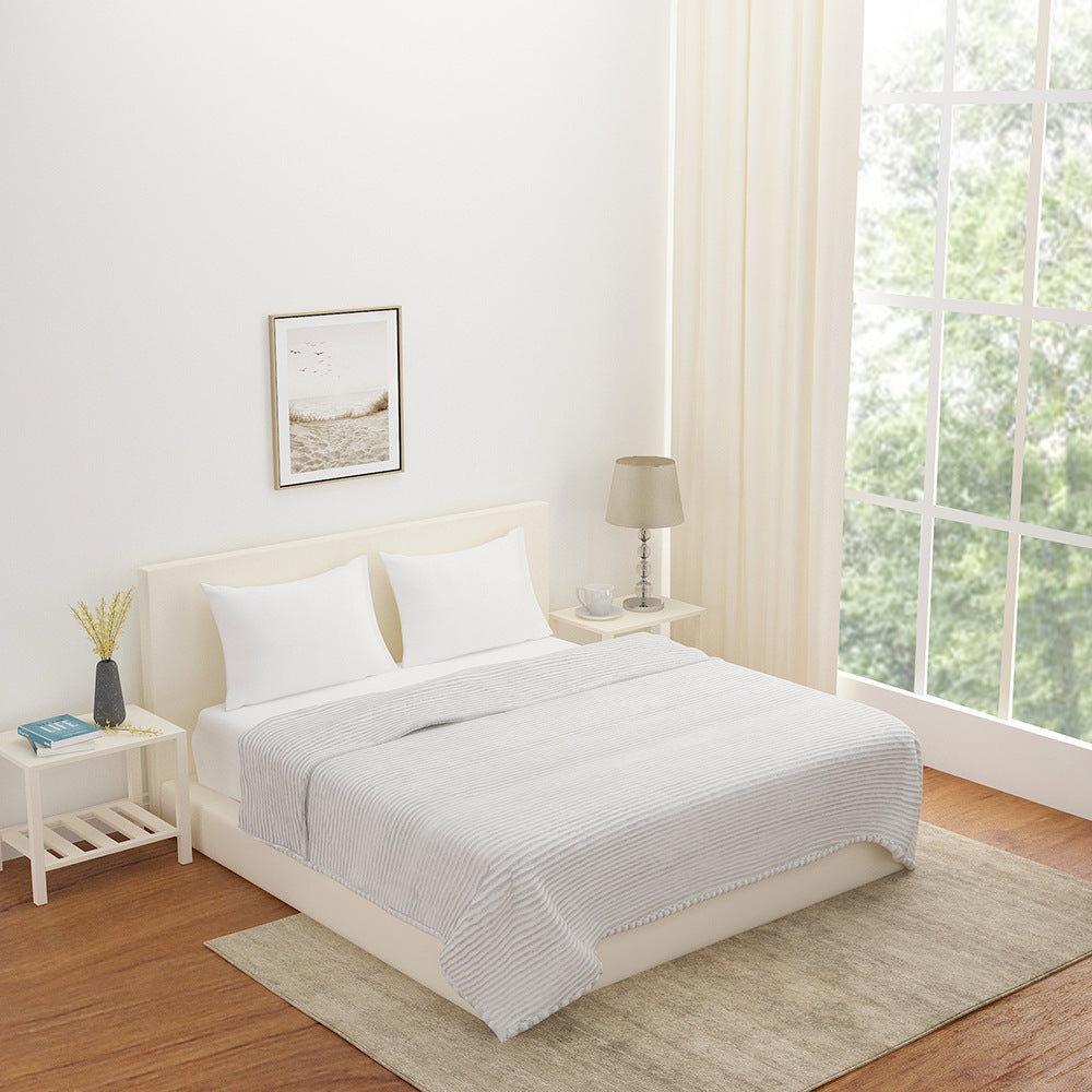 Nilkamal Fluted Flannel Polyester Double Blanket (Taupe)