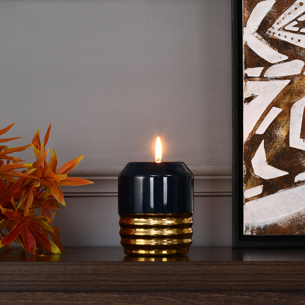 Nilkamal Decorative Ceramic Votive Tealight Holder (Blue & Gold)
