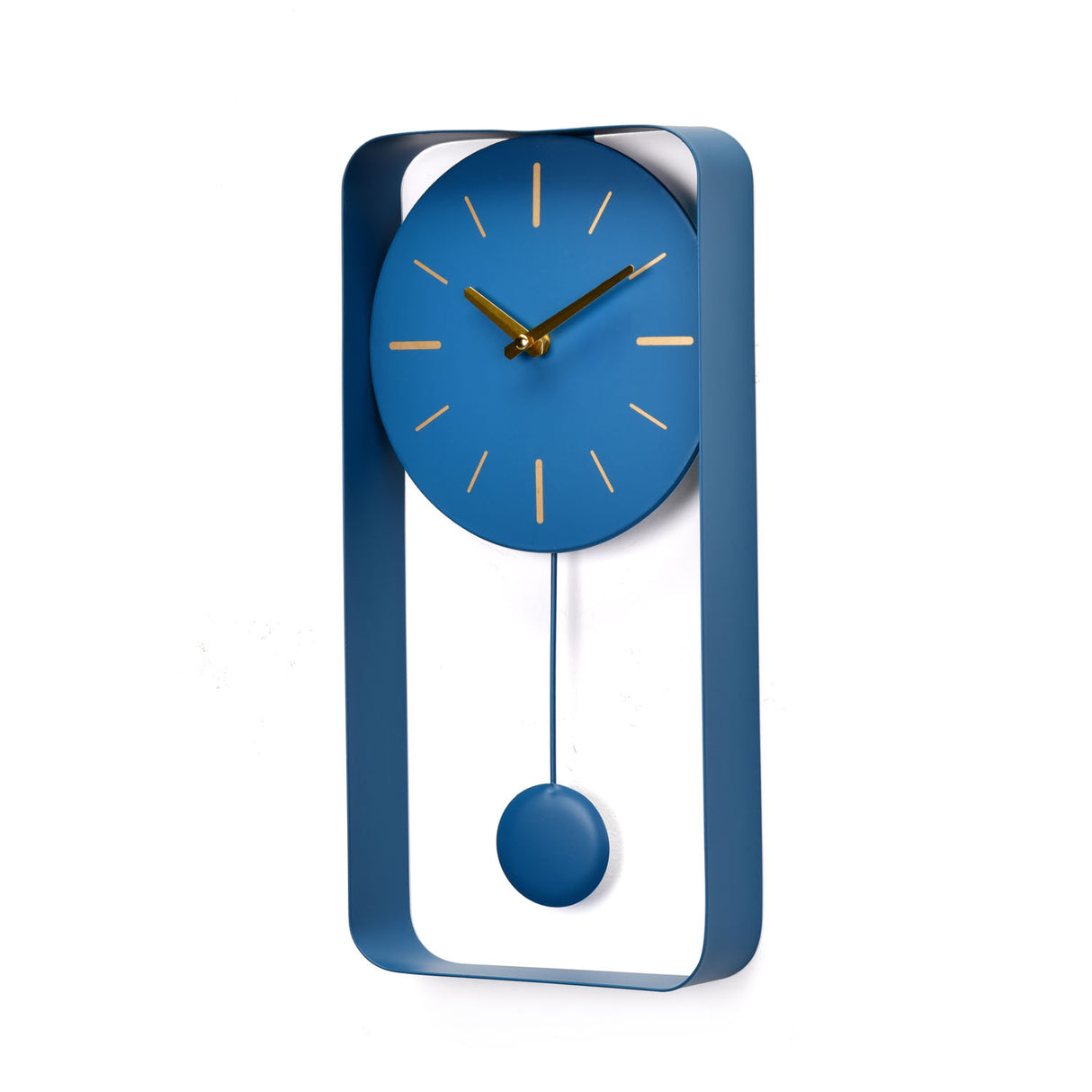 Rectangular Metal Pendulum Wall Clock (Navy Blue)