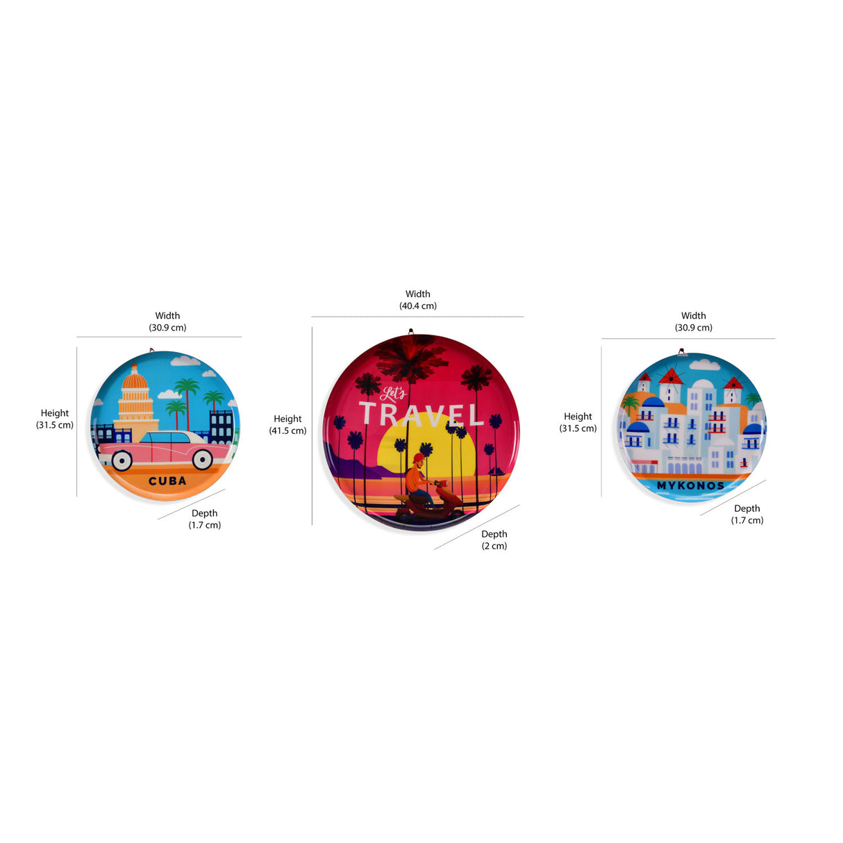 Travel City Car Metal Wall Decor Plates Set of 3 (Multicolor)