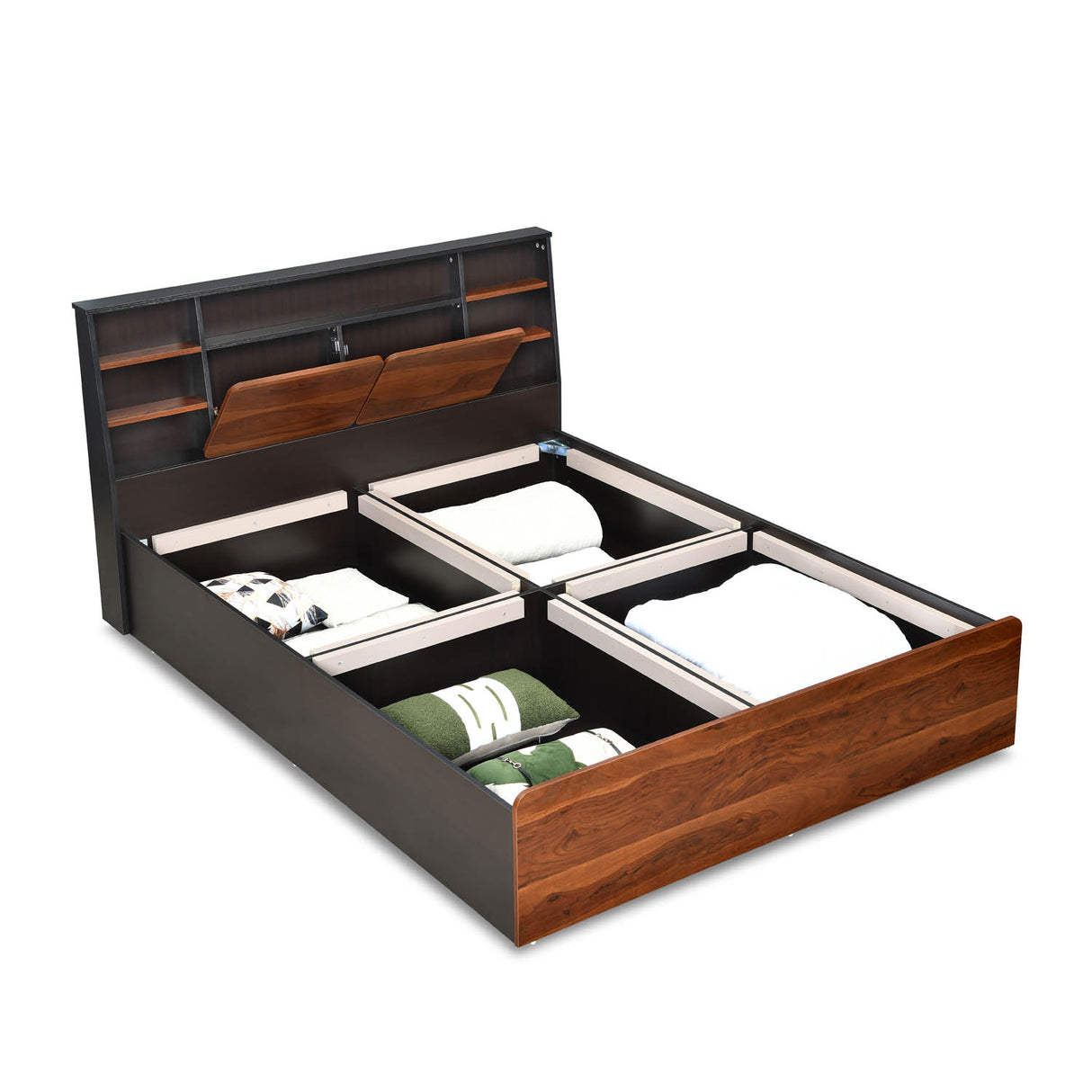 Raven Wooden Queen Bed with Box Storage- Wenge