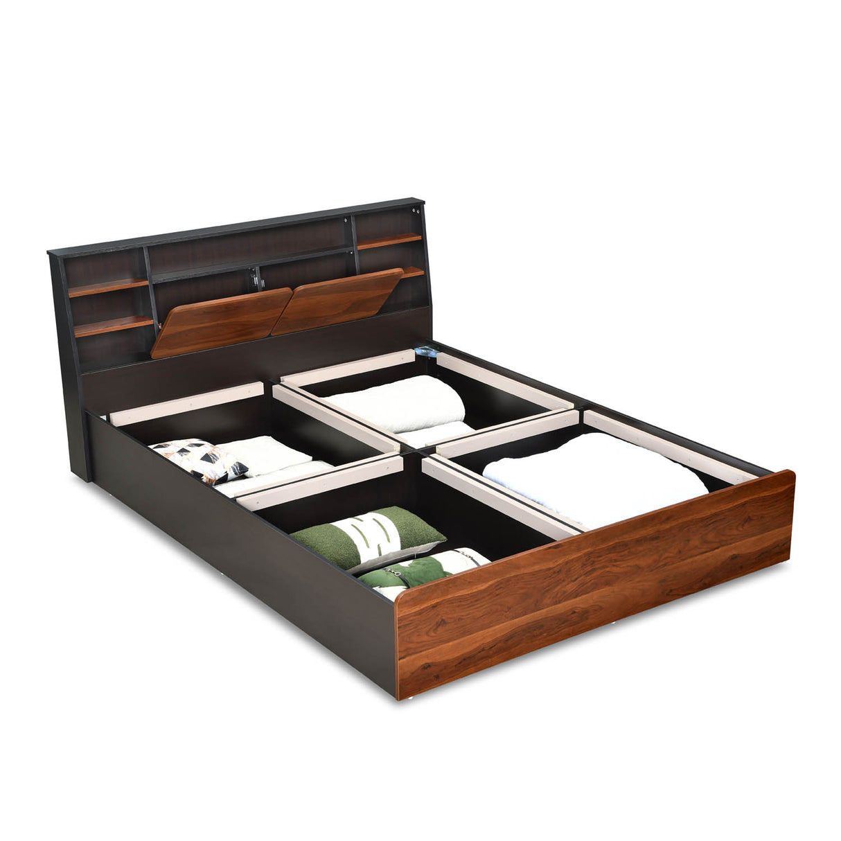Raven Wooden King Bed with Box Storage- Wenge