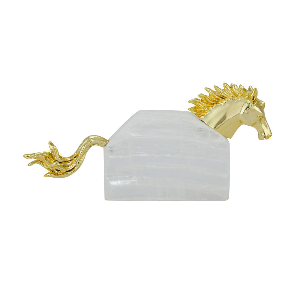 Abstract Horse Stone & Metal Showpiece- White & Gold