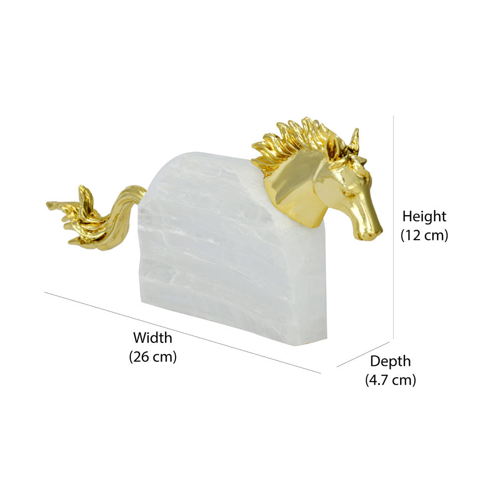 Abstract Horse Stone & Metal Showpiece- White & Gold