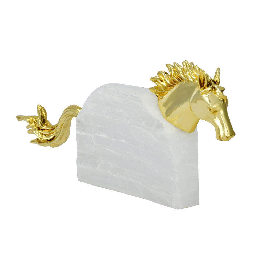 Abstract Horse Stone & Metal Showpiece- White & Gold