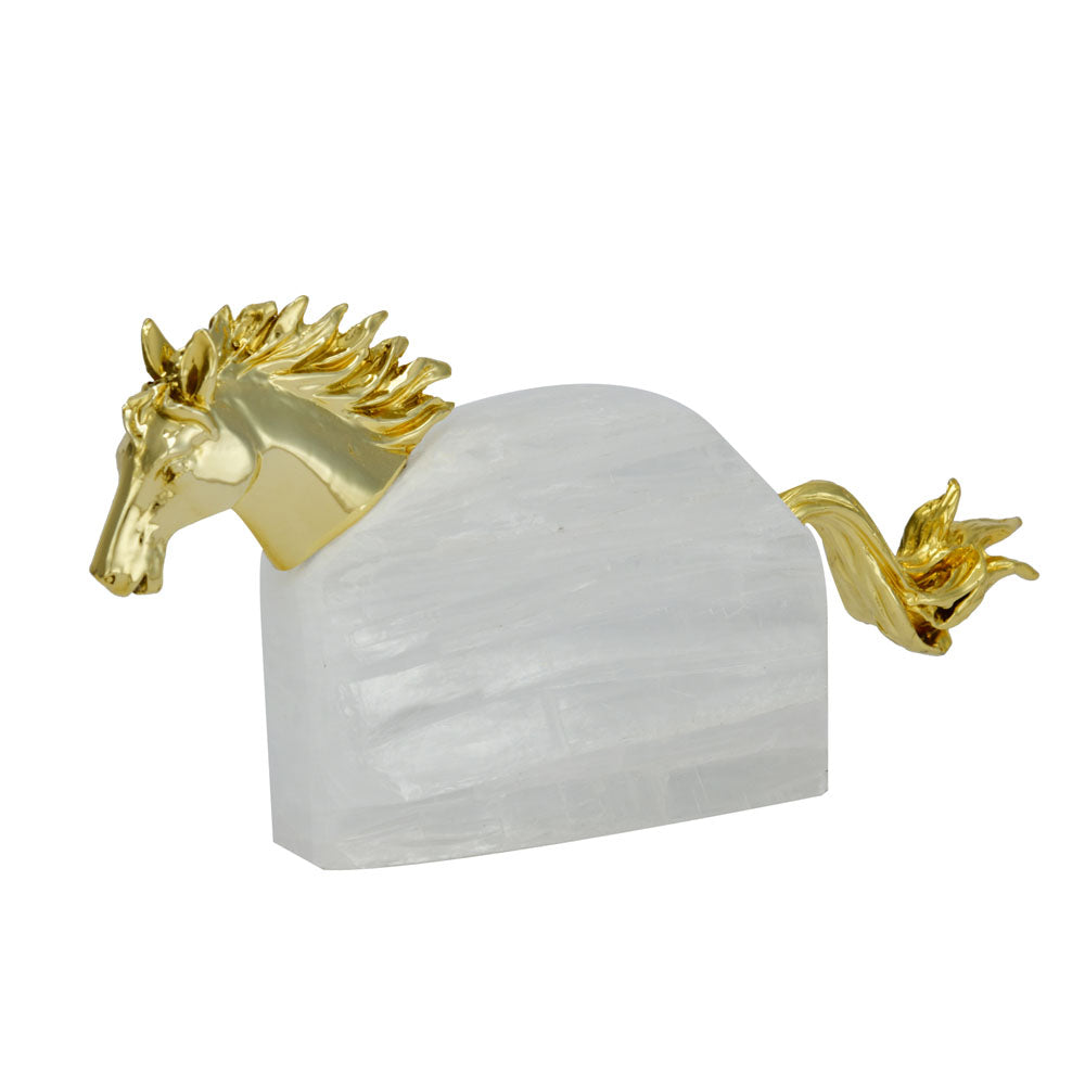 Abstract Horse Stone & Metal Showpiece- White & Gold