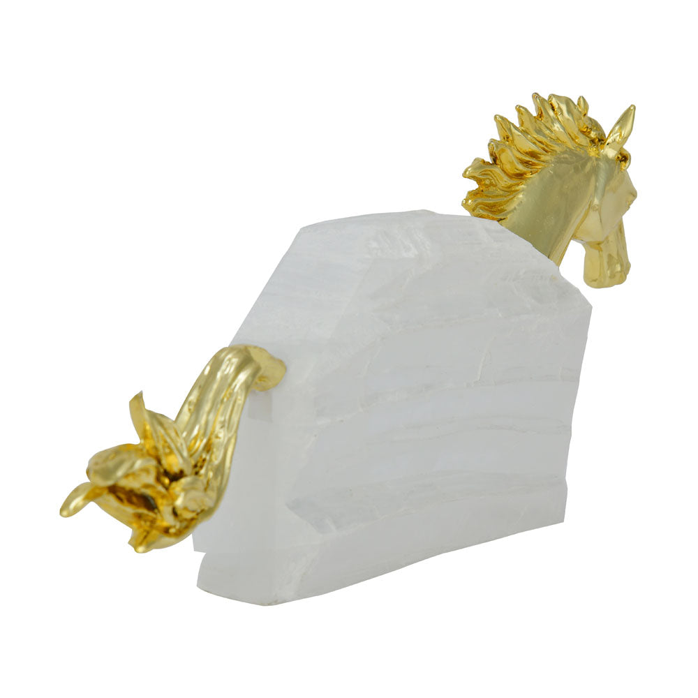 Abstract Horse Stone & Metal Showpiece- White & Gold