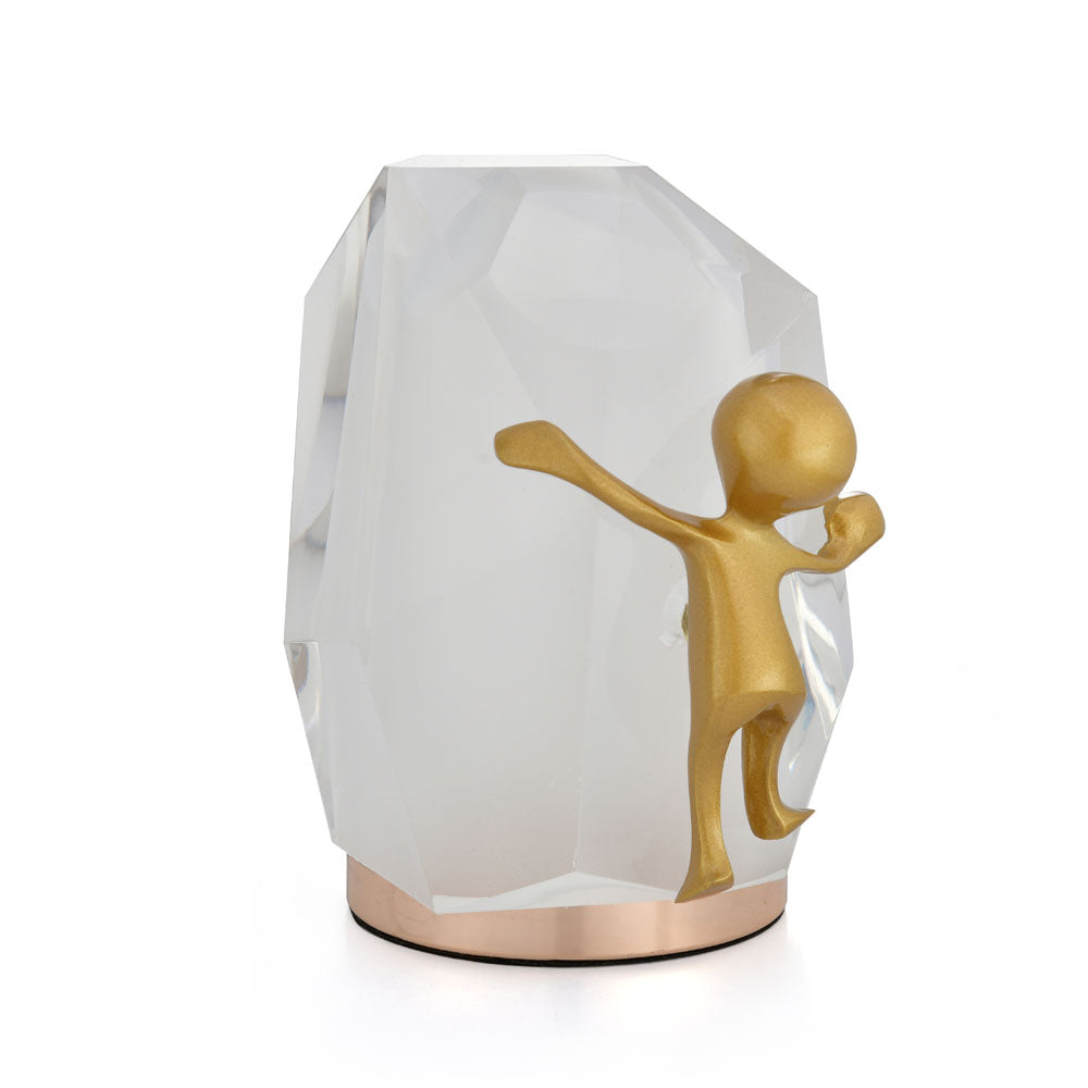 Man Climbing On Rock Acrylic & Metal Showpiece (Gold)