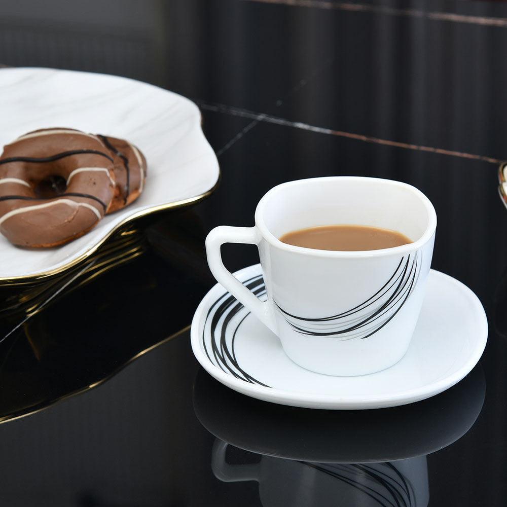 Nilkamal Arias by Lara Dutta Black Fantasy Cup & Saucer Set of 12 (220 ml, 6 Cups & 6 Saucers, White)