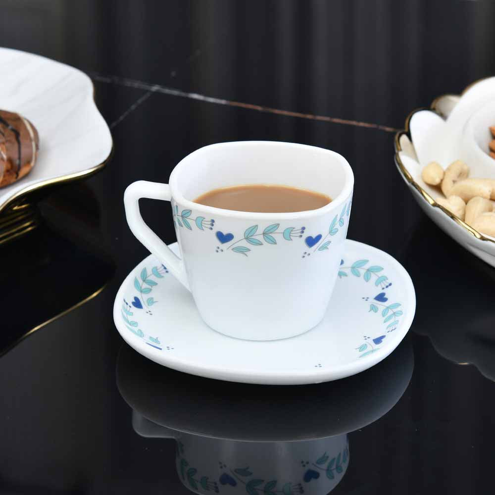 Nilkamal Arias by Lara Dutta Morning Glory Cup & Saucer Set of 12 (220 ml, 6 Cups & 6 Saucers, White)