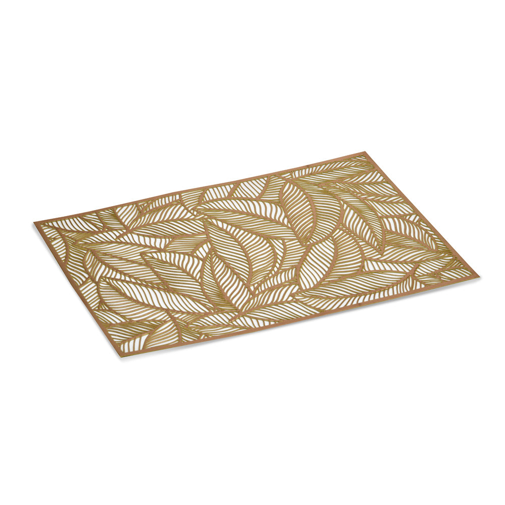 Leaves Design 45 x 30 cm PVC Table Placemat Set of 4 (Gold)