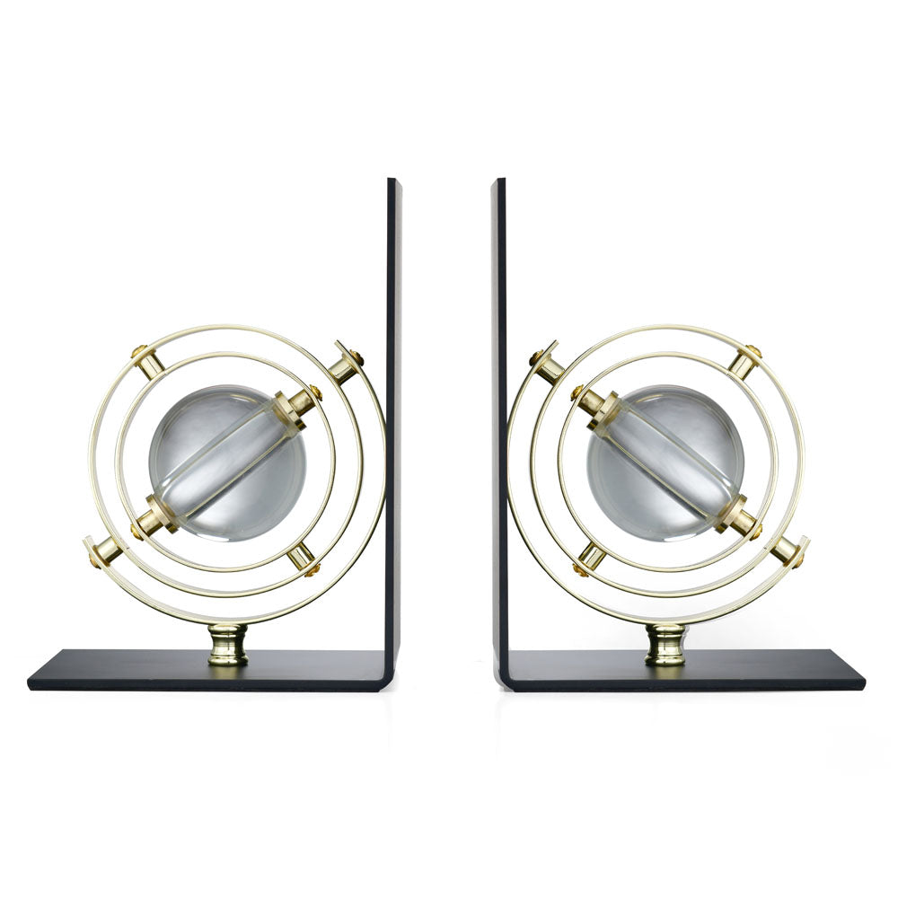 Iron & Crystal Globe Bookends- Black & Gold