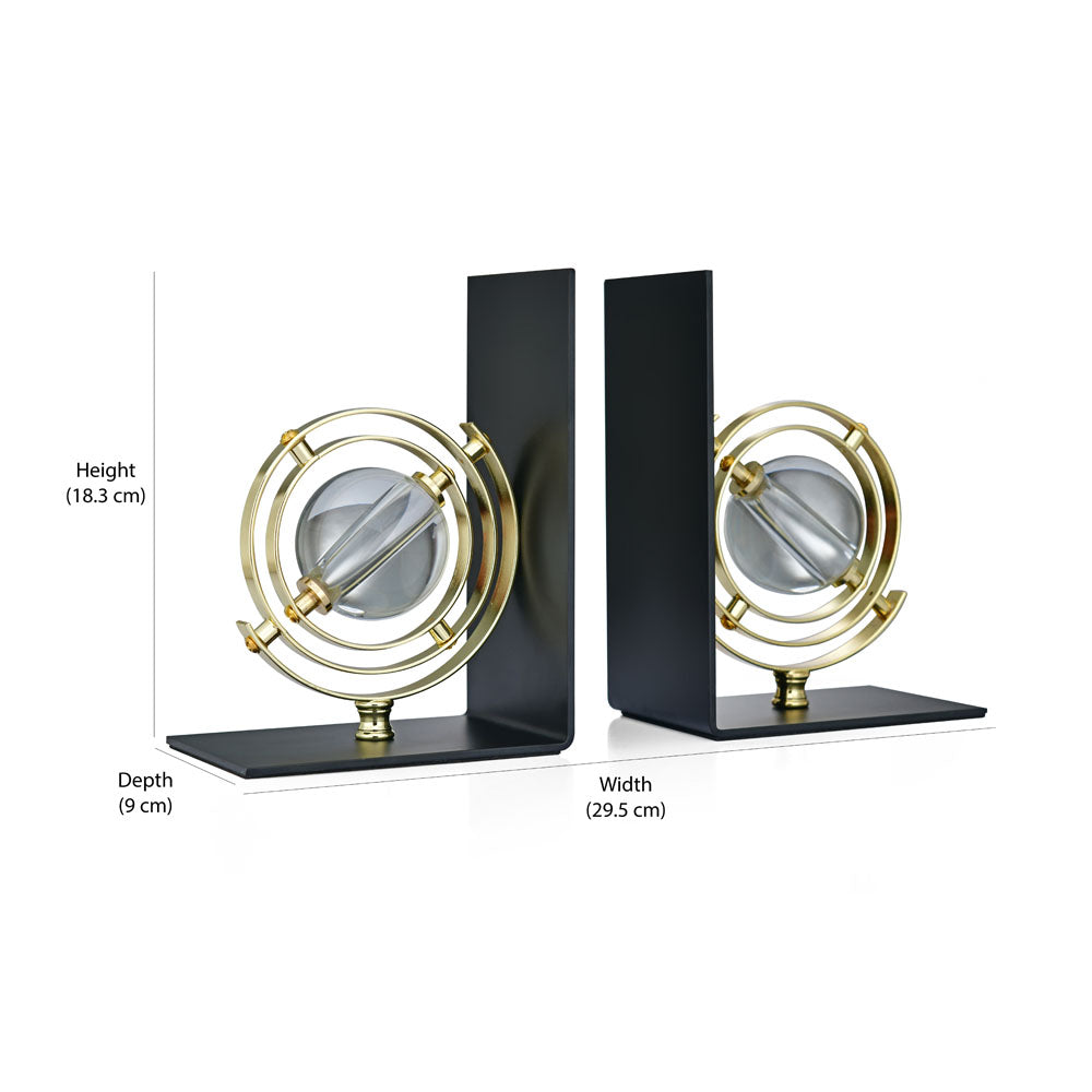 Iron & Crystal Globe Bookends- Black & Gold