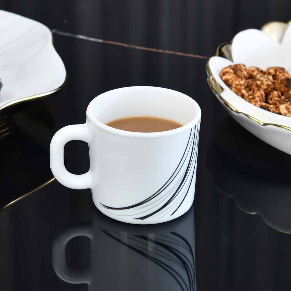 Nilkamal Arias by Lara Dutta Black Fantasy Coffee Mugs Set of 6 (180 ml, White)