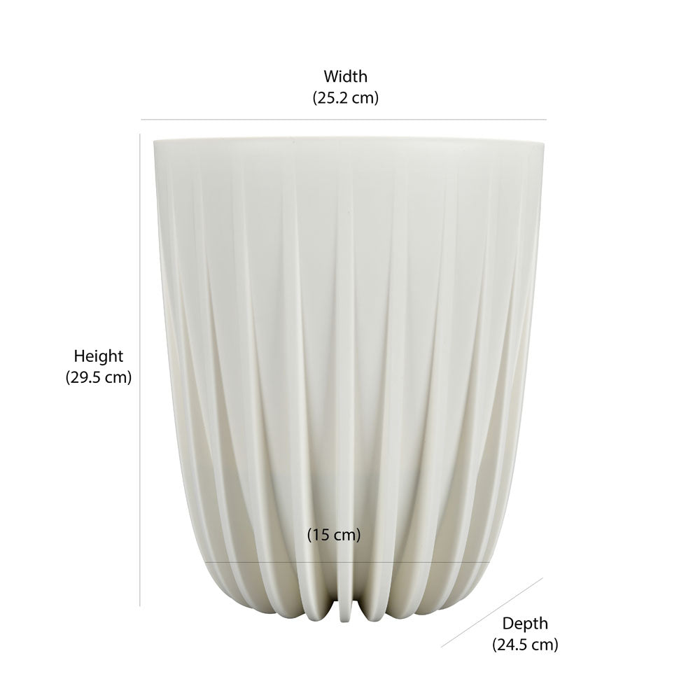Semi Fluted Design Polypropylene Bucket Planter (Cream)