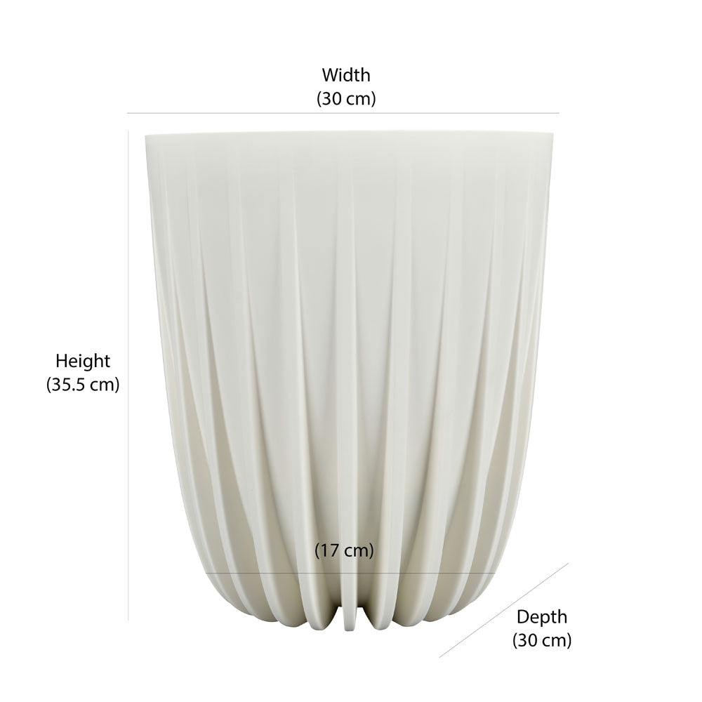 Semi Fluted Design Polypropylene Bucket Planter (Cream)