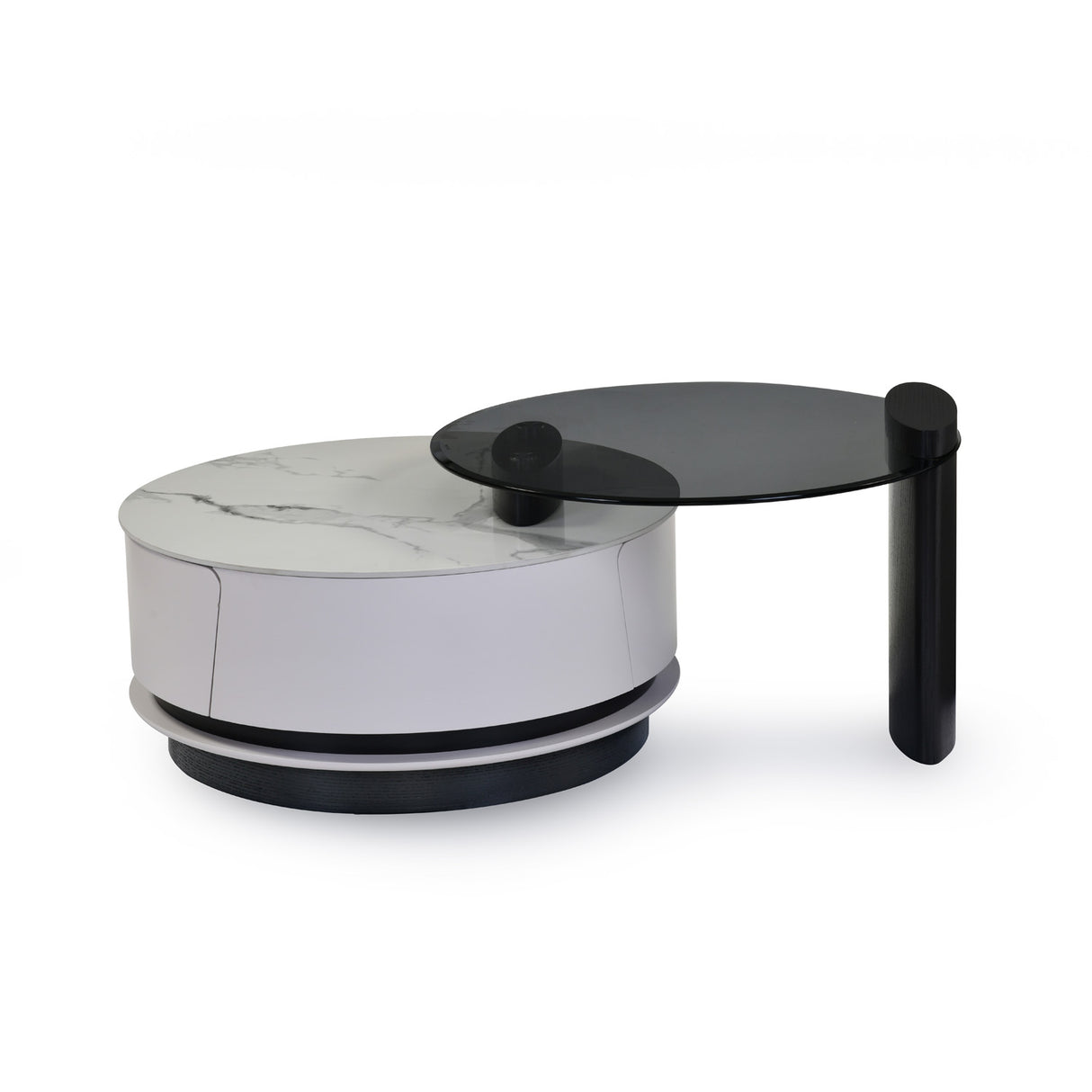 Kairos Ceramic and Glass Top Center Table (White & Dark Walnut)