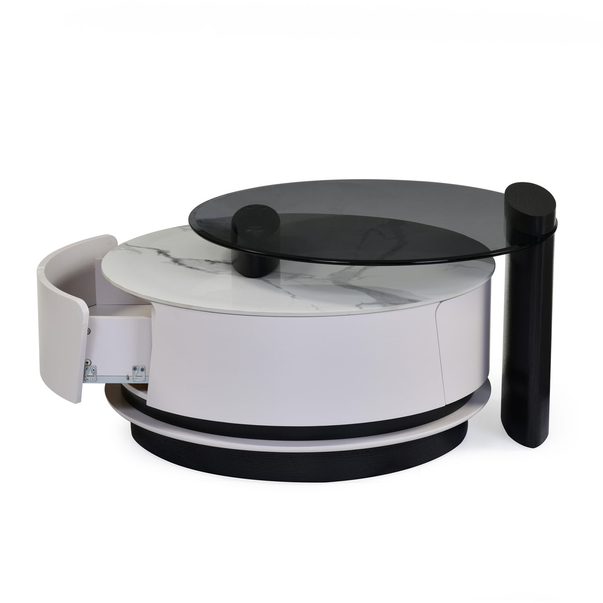 Kairos Ceramic and Glass Top Center Table (White & Dark Walnut)