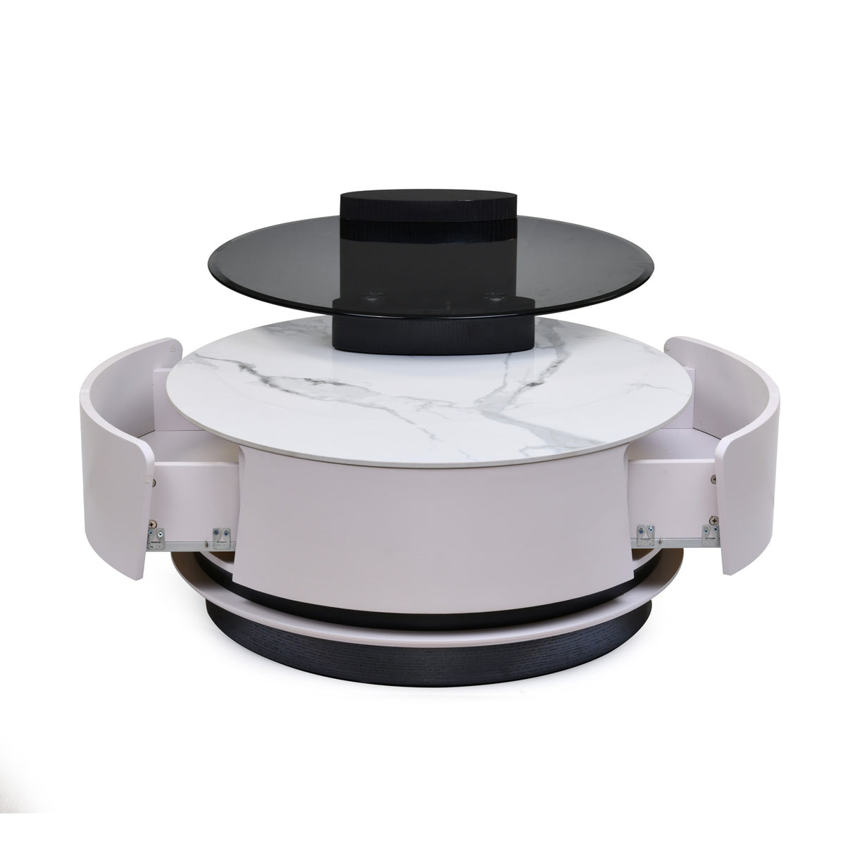 Kairos Ceramic and Glass Top Center Table (White & Dark Walnut)