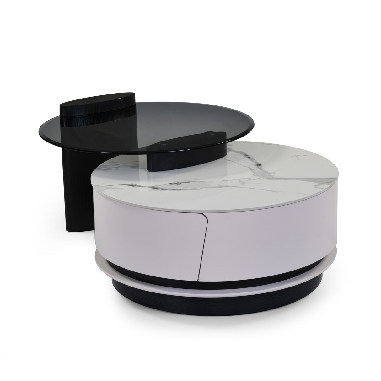 Kairos Ceramic and Glass Top Center Table (White & Dark Walnut)