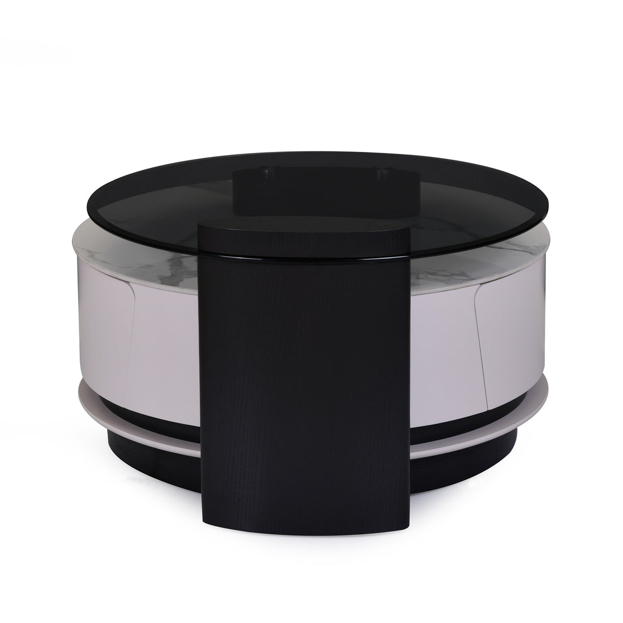 Kairos Ceramic and Glass Top Center Table (White & Dark Walnut)