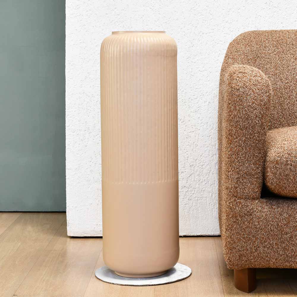 Decorative Metal Tumbler Floor Vase- Beige