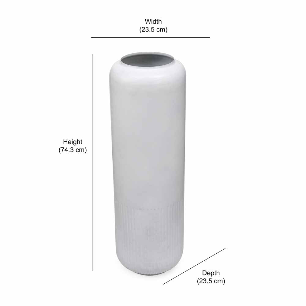 Decorative Metal Tumbler Floor Vase- White