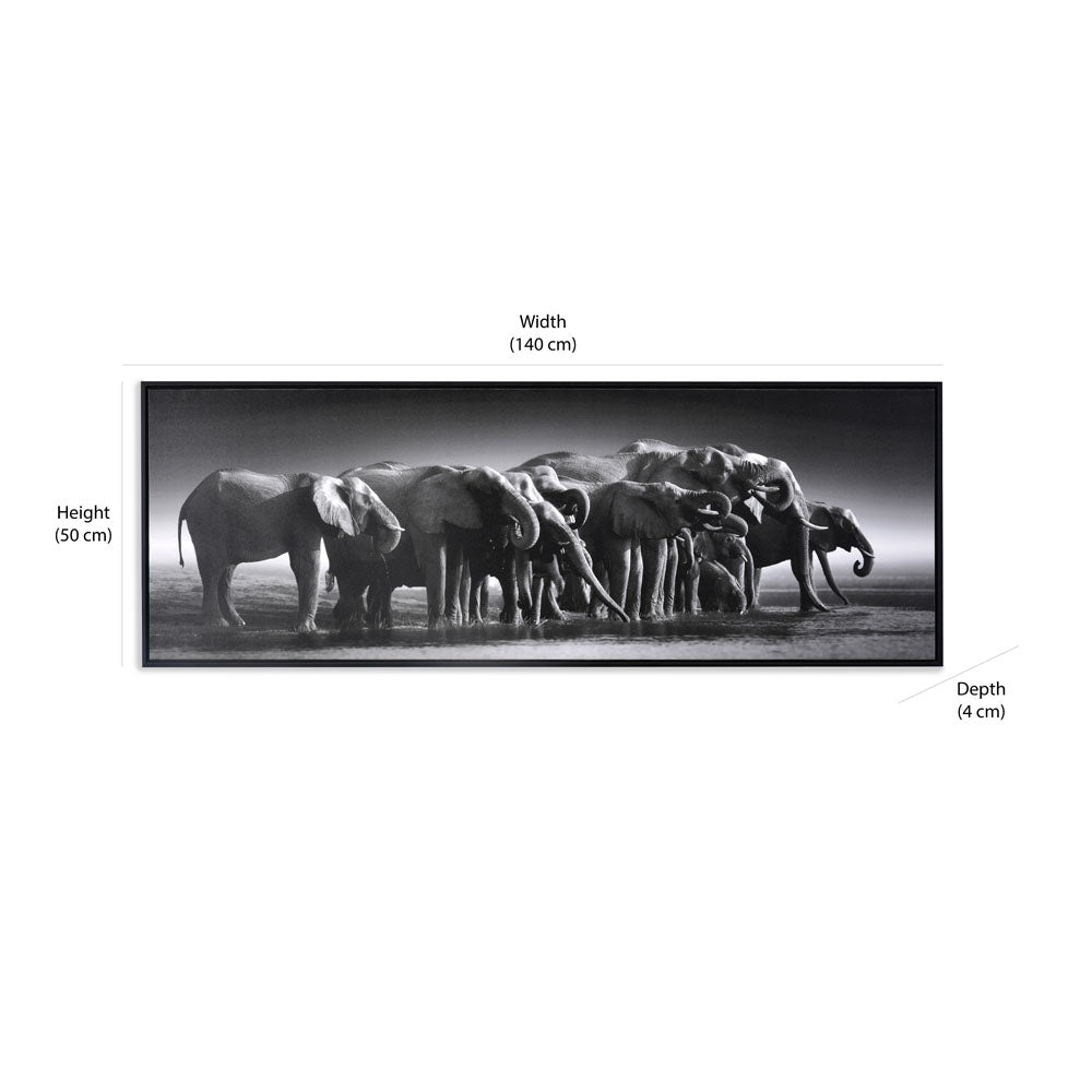 Elephant Herd Canvas Wall Painting (Black & White)