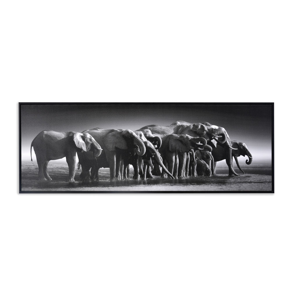 Elephant Herd Canvas Wall Painting (Black & White)