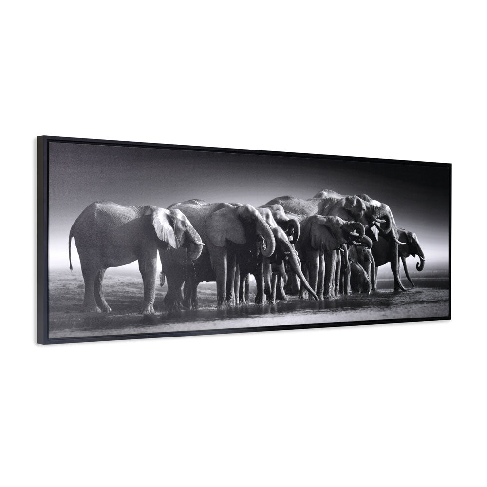 Elephant Herd Canvas Wall Painting (Black & White)