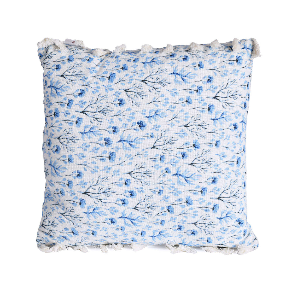Floral Cotton 16" x 16" Filled Cushion (Blue)