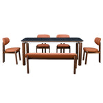 Trinity 1+4+Bench Dining Set (Black and Walnut)