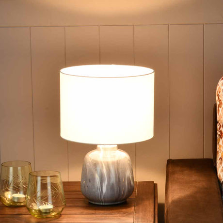 Nilkamal Marbela Fabric Shade Round Base Table Lamp Grey