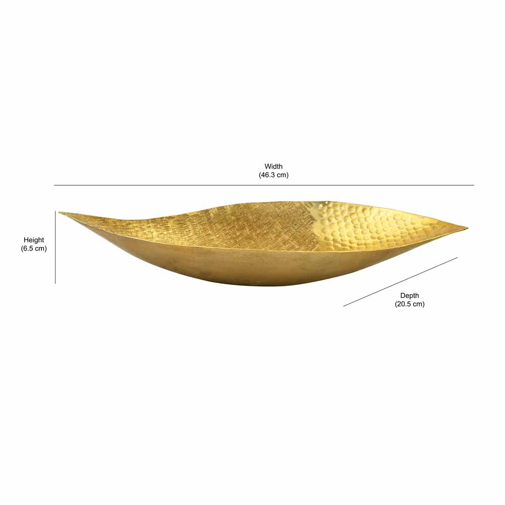 Criss Cross Textured Boat Shaped Metal Decorative Platter- Gold