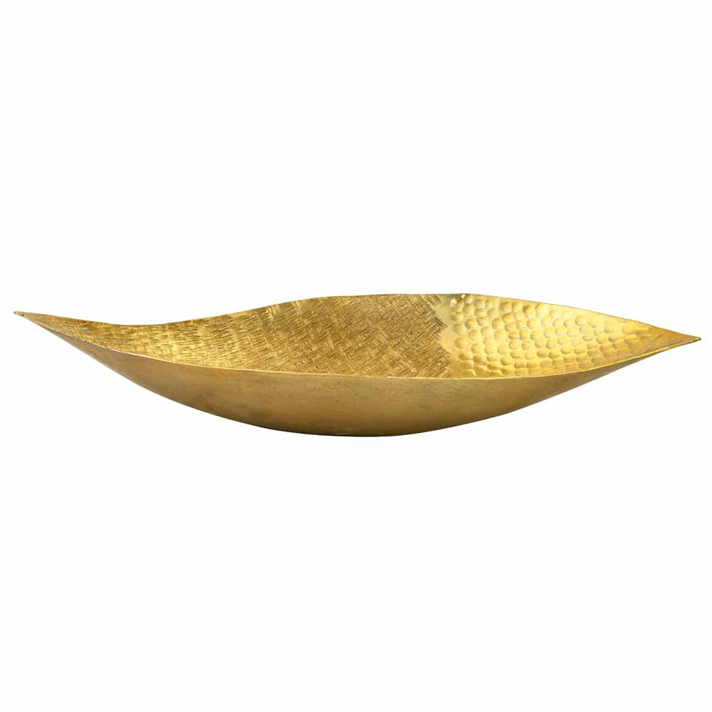 Criss Cross Textured Boat Shaped Metal Decorative Platter- Gold