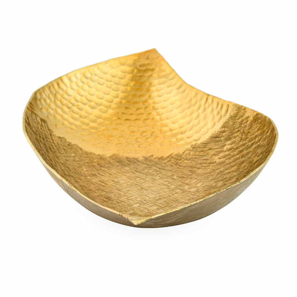 Criss Cross Textured Boat Shaped Metal Decorative Platter- Gold