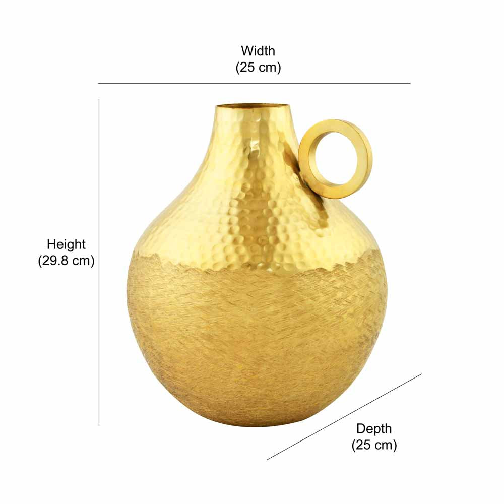 Criss Cross Textured Matki Shaped Large Metal Vase- Gold