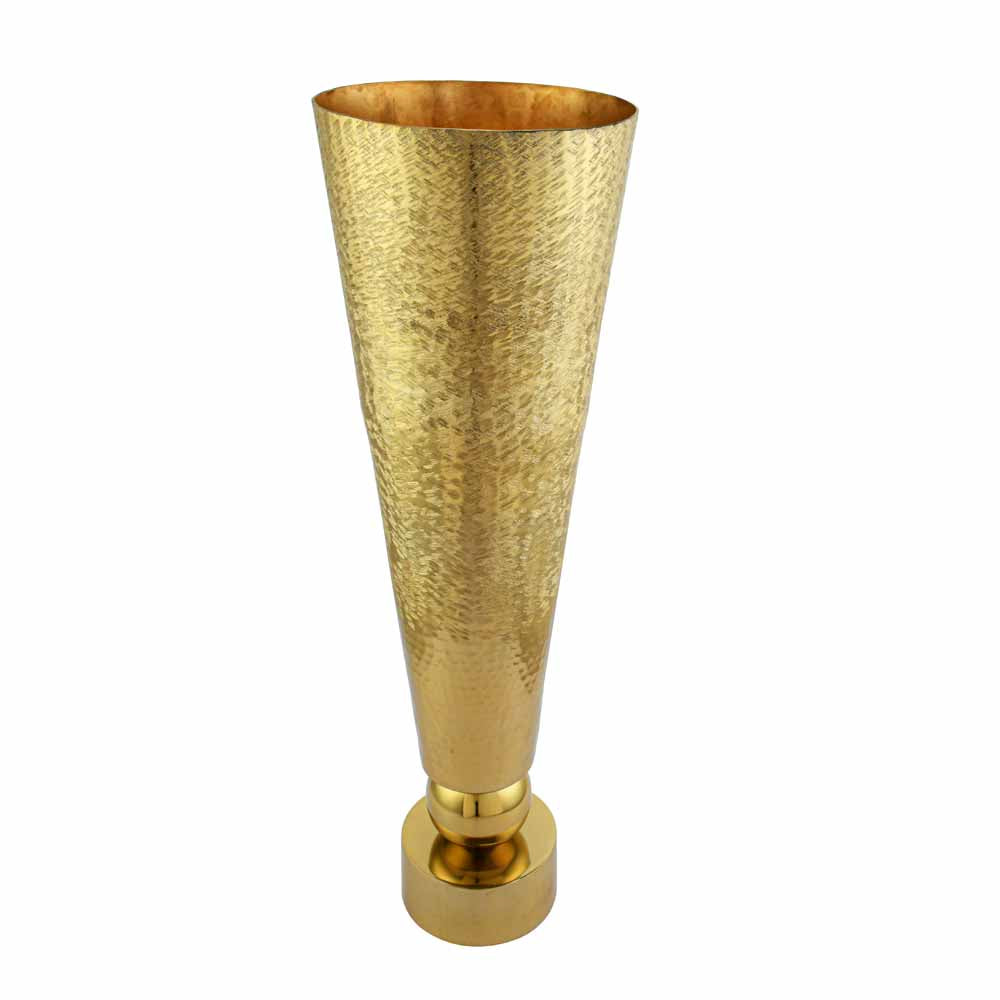 Decorative Criss Cross Textured Large Metal Vase- Gold