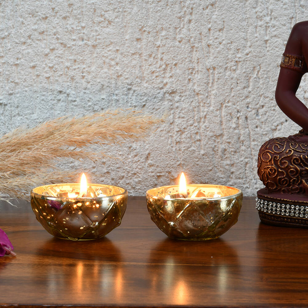 Decorative Votive Candle Holder Set of 2- Gold