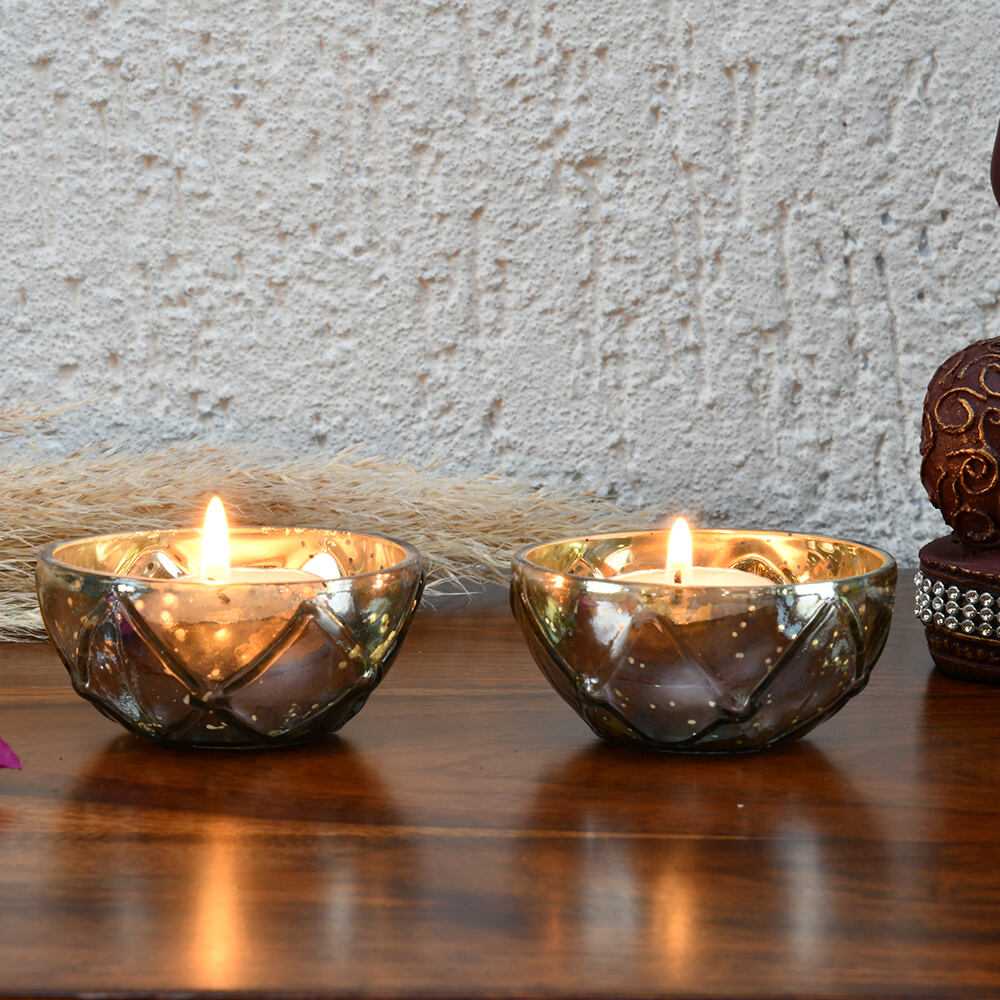 Decorative Votive Candle Holder Set of 2- Grey