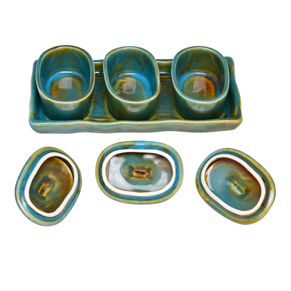 Glaze Stoneware Condiment Containers Set of 3 (Moss Green)