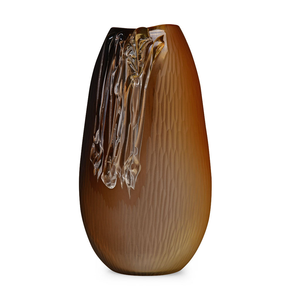 Dual Shade Textured Vase Large- Brown and Amber