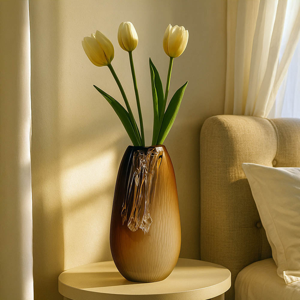 Dual Shade Textured Vase Large- Brown and Amber