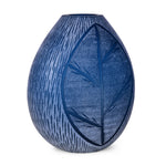 Decorative Leaf Etched Glass Vase Small- Blue