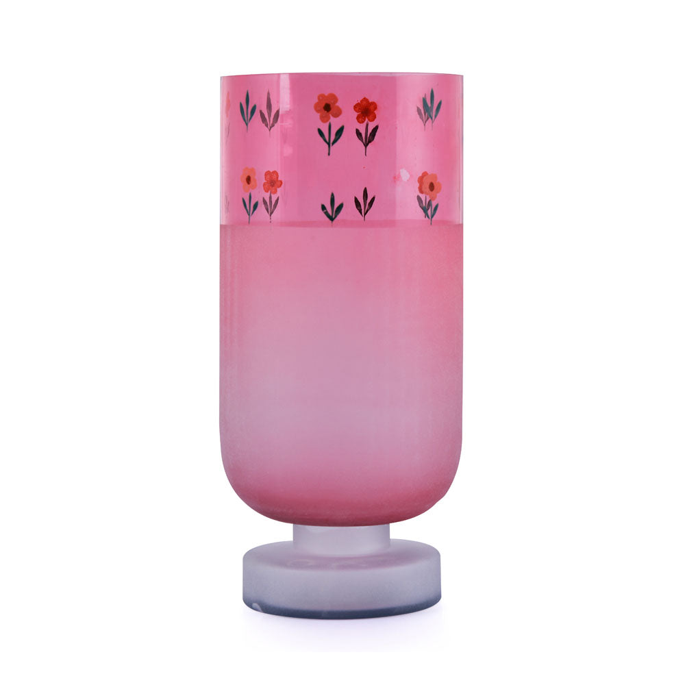 Hand-painted Floral Frost Small Glass Vase- Pink
