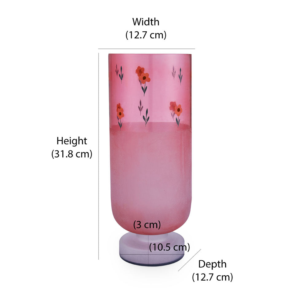 Hand-painted Floral Frost Large Glass Vase- Pink