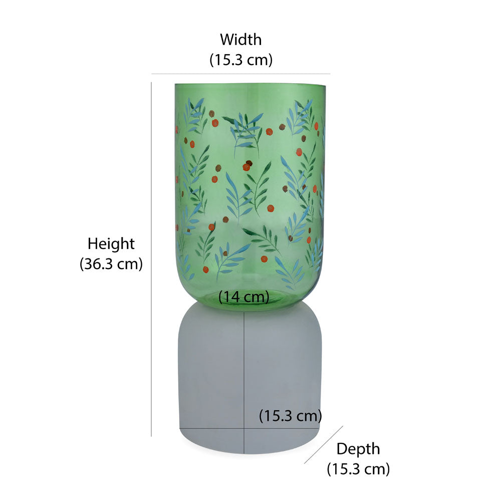 Hand-painted Dual Arch Leaf Design Small Glass Vase- Green