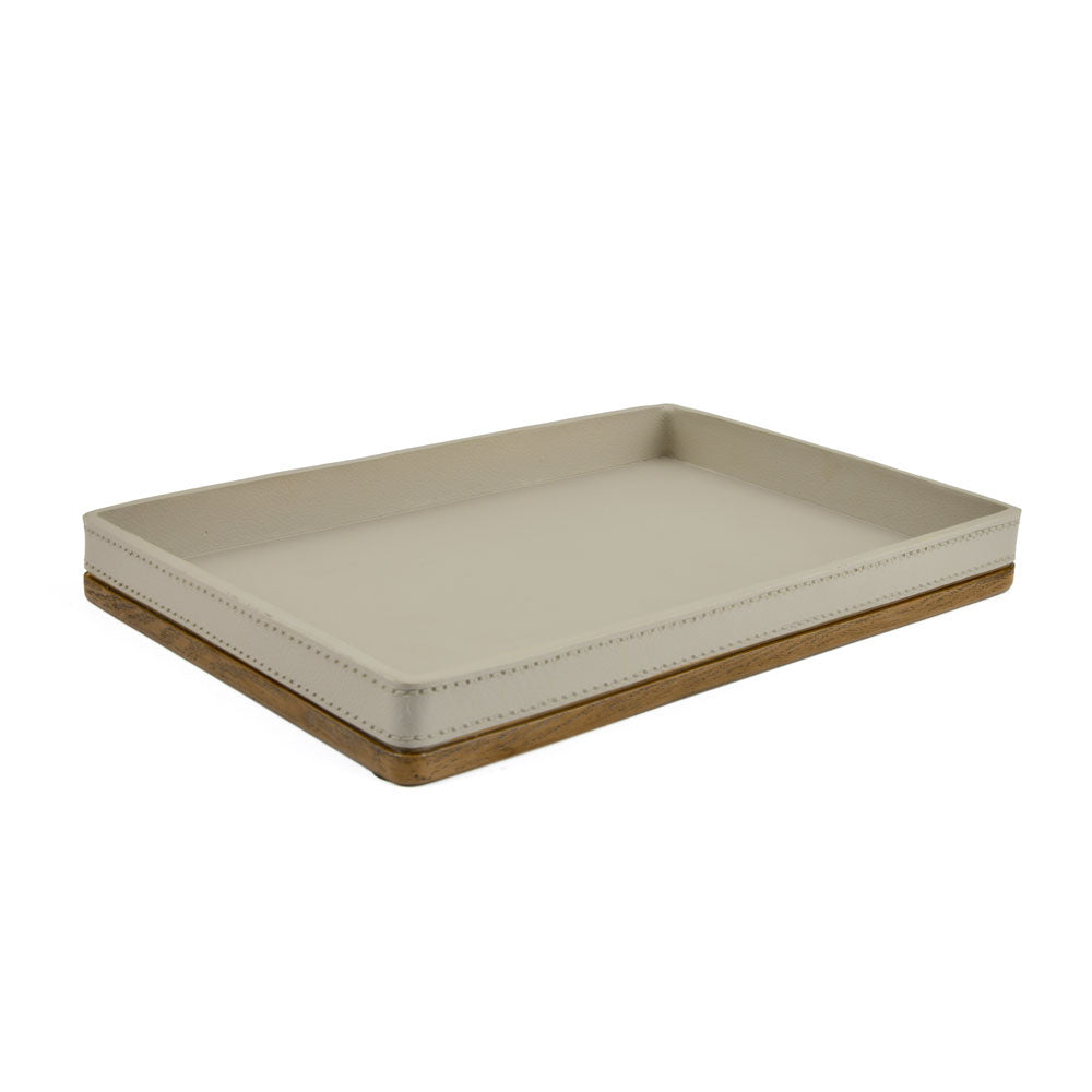 Leather Finish Polyresin Decorative Platter (Cream)