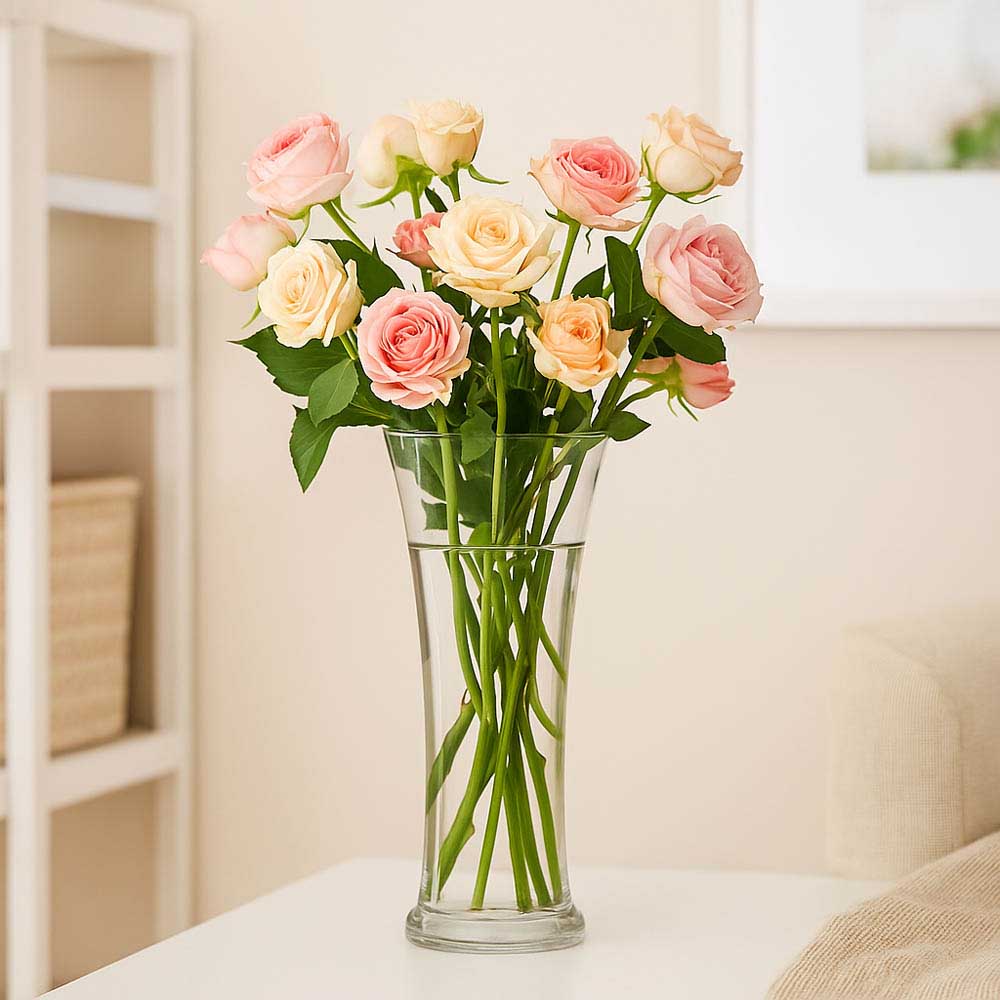 Decorative Squeezed Glass Vase Large- Transparent