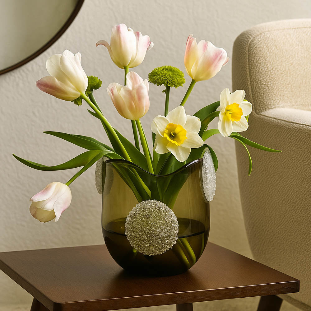 Decorative Vase With Ear Crystal Texture Small- Green